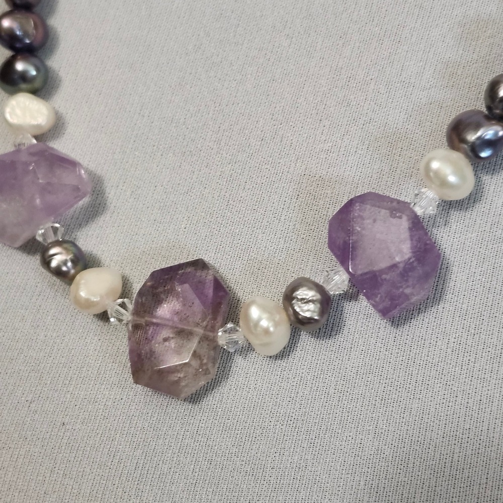 Amethyst color Pearl‎ Necklace Gemstone Beaded Jewelry Statement Elegant